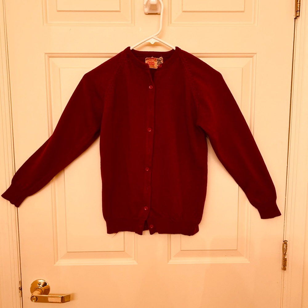 Classic Women's Crewneck Maroon Cardigan Sweater - Size Small